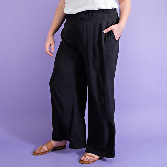 NWT ee:some Black Wide Leg Pants With Smocked Waist Plus - Picture 2 of 4